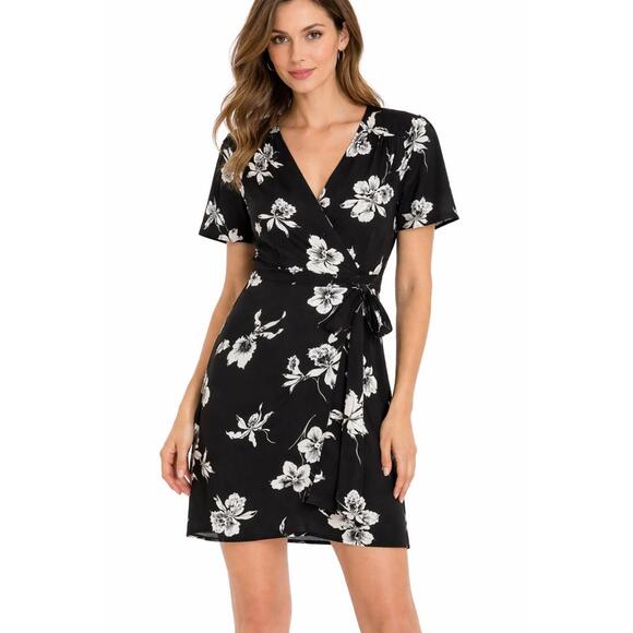 The Kooples Dresses & Skirts - The Kooples Orchid Scarf Black Floral Wrap Dress Size 0 (US XS) NWT